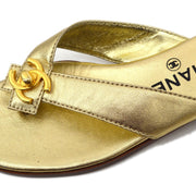 CHANEL Gold Lambskin Turn-Lock Sandals Shoes #36
