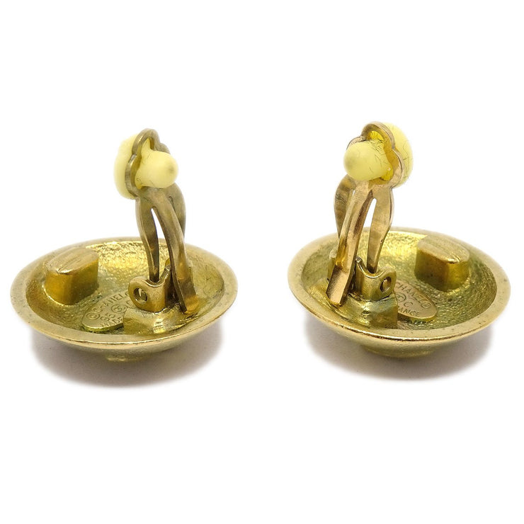 CHANEL Button Earrings Gold Clip-On 95C