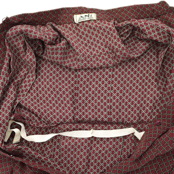 HERMES 70s Long Sleeve Dress Bordeaux #38
