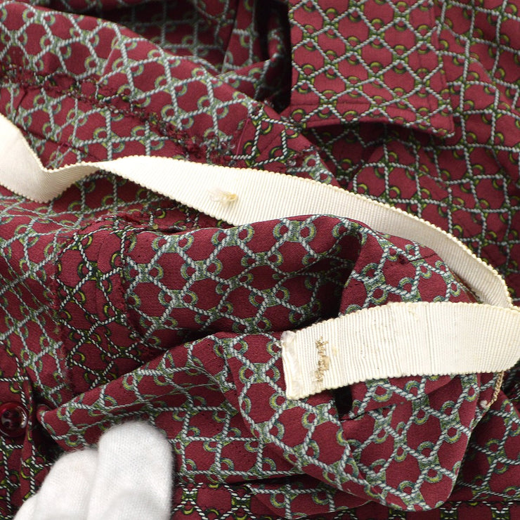 HERMES 70s Long Sleeve Dress Bordeaux #38