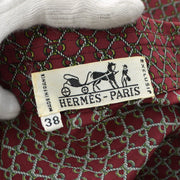 HERMES 70s Long Sleeve Dress Bordeaux #38