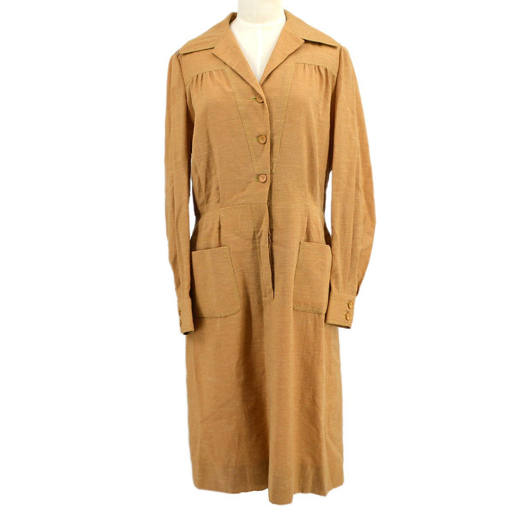 HERMES 1980s Brown Wool Dress #42
