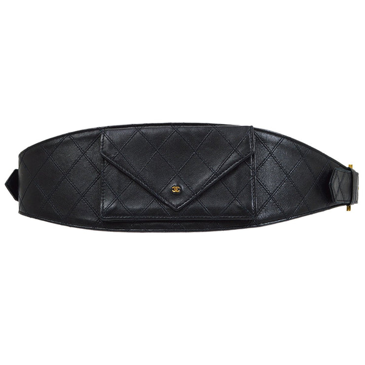 CHANEL Vintage Single Flap Lambskin Belt Bag in Black