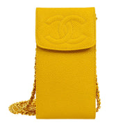 Chanel 1996-1997 Chain Shoulder Bag Phone Case Yellow Caviar Skin