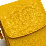 Chanel 1996-1997 Chain Shoulder Bag Phone Case Yellow Caviar Skin