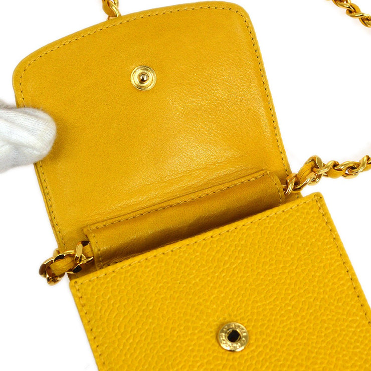 Chanel 1996-1997 Chain Shoulder Bag Phone Case Yellow Caviar Skin