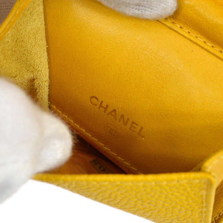 Chanel 1996-1997 Chain Shoulder Bag Phone Case Yellow Caviar Skin