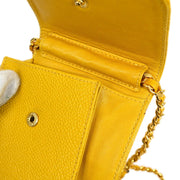 Chanel 1996-1997 Chain Shoulder Bag Phone Case Yellow Caviar Skin