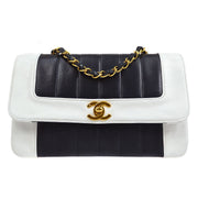 CHANEL 1991-1994 Vertical Border Flap Small Navy Lambskin