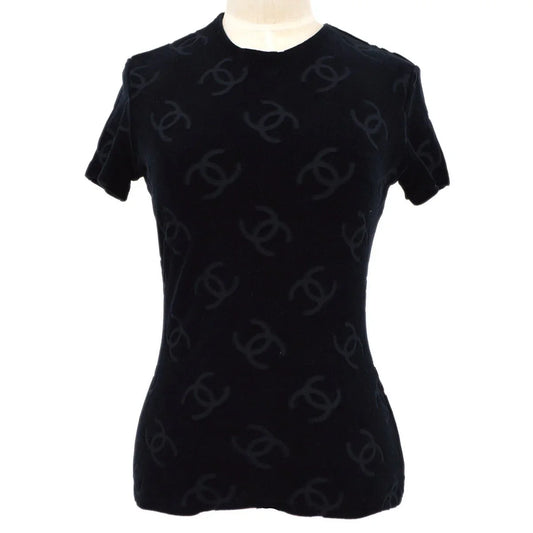 Chanel 1996 Spring Black Velvet Short Sleeve Top #42