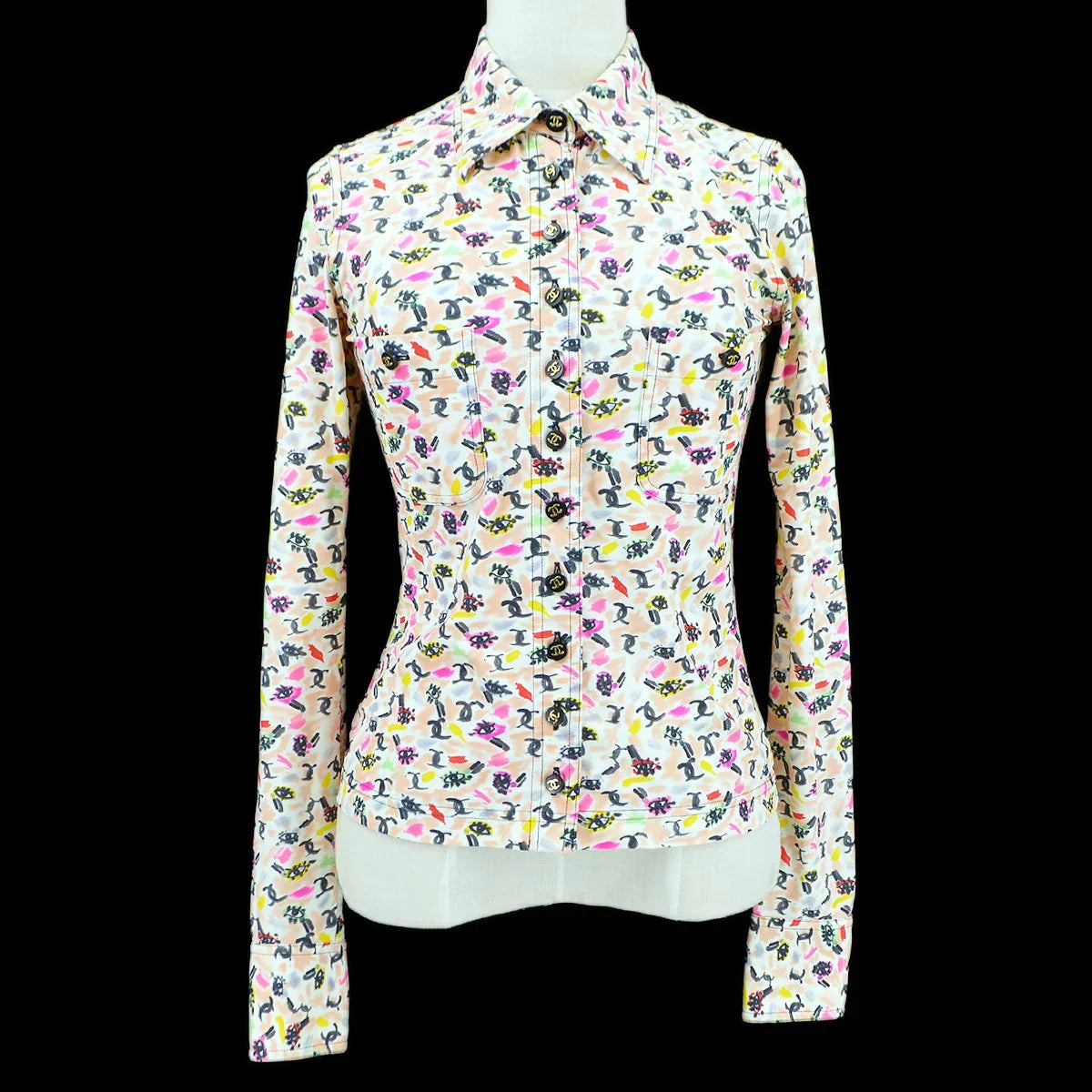 CHANEL 1995 eye logo print CC button-up shirt