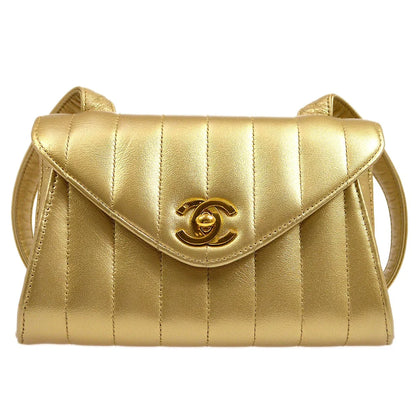 Chanel 1994-1996 Gold Lambskin Vertical Stitch Shoulder Bag
