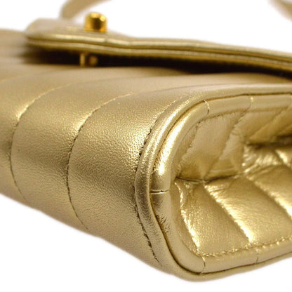 Chanel 1994-1996 Gold Lambskin Vertical Stitch Shoulder Bag