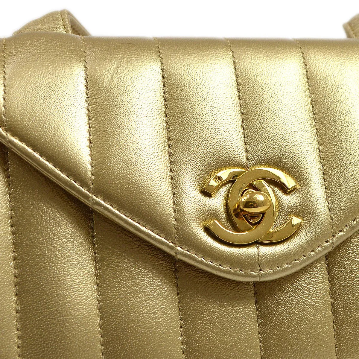 Chanel 1994-1996 Gold Lambskin Vertical Stitch Shoulder Bag