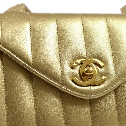 Chanel 1994-1996 Gold Lambskin Vertical Stitch Shoulder Bag