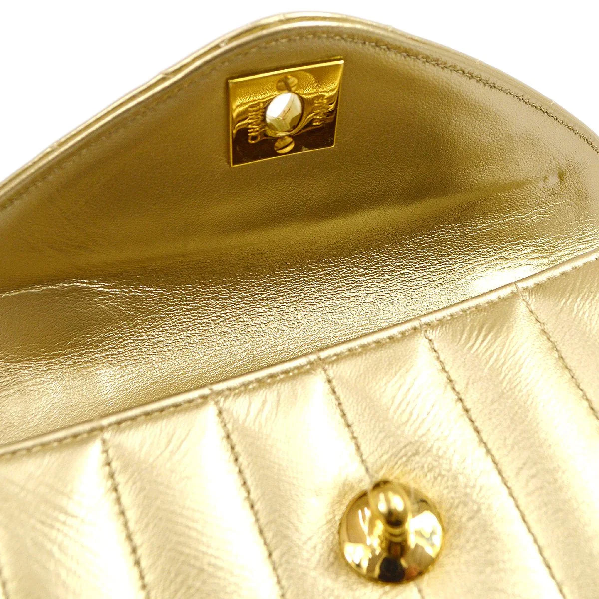 Chanel 1994-1996 Gold Lambskin Vertical Stitch Shoulder Bag