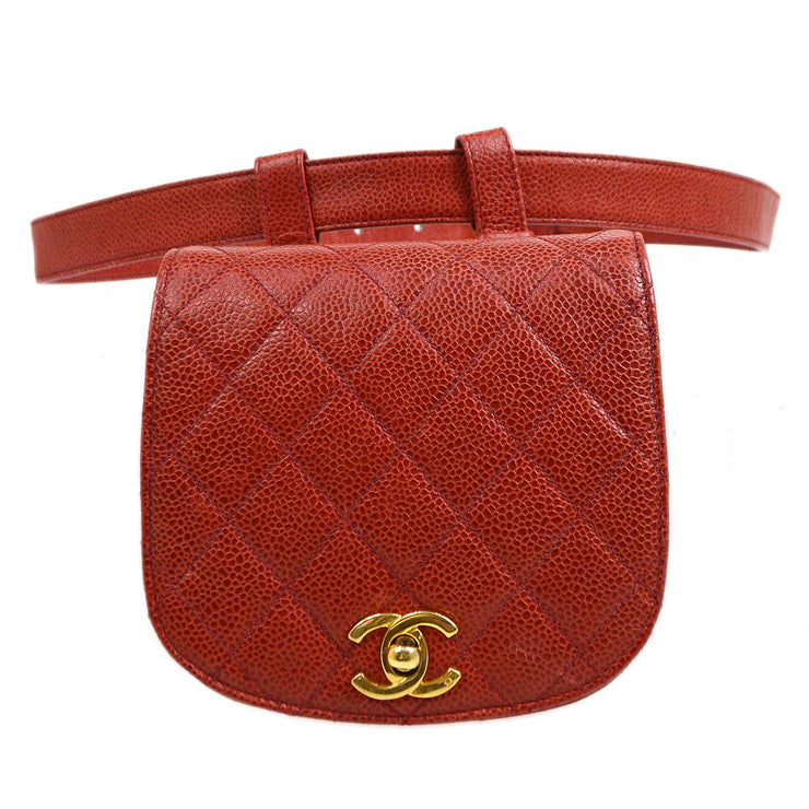 CHANEL 1989-1991 Red Caviar Round Belt Bag #75