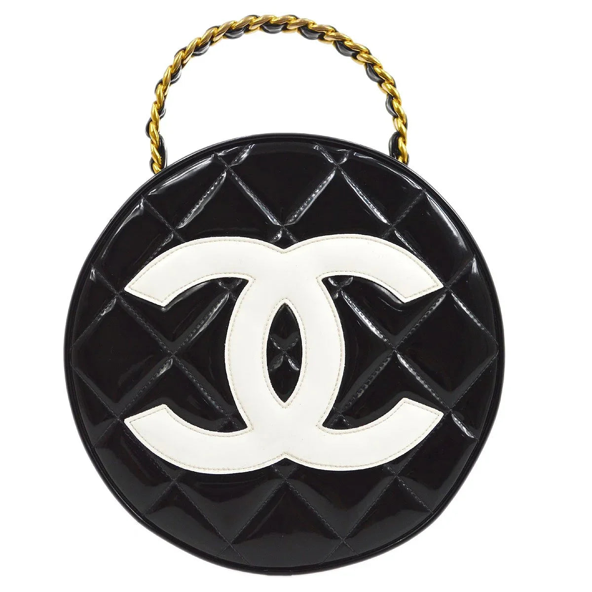 CHANEL * 1994-1996 Round Cosmetic Vanity Chain Hand Bag Black