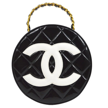 CHANEL * 1994-1996 Round Cosmetic Vanity Chain Hand Bag Black