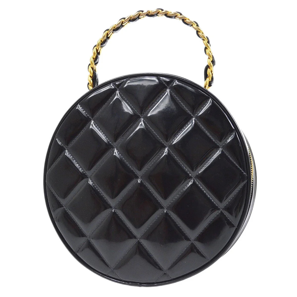 CHANEL * 1994-1996 Round Cosmetic Vanity Chain Hand Bag Black