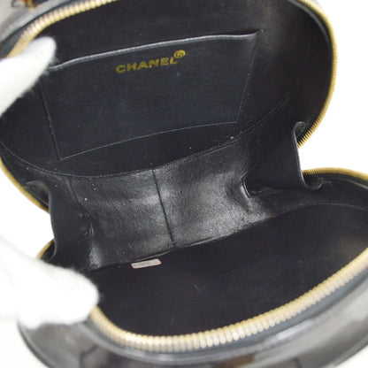 CHANEL * 1994-1996 Round Cosmetic Vanity Chain Hand Bag Black