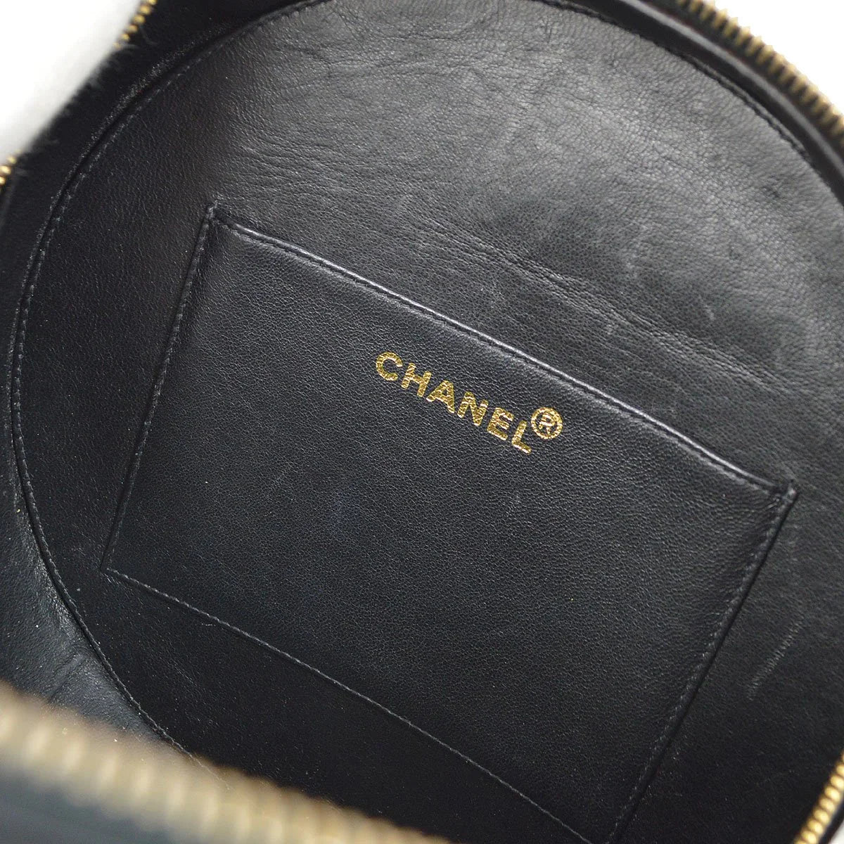 CHANEL * 1994-1996 Round Cosmetic Vanity Chain Hand Bag Black