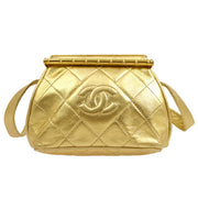 Chanel 1989-1991 Gold Lambskin Quilted Pochette