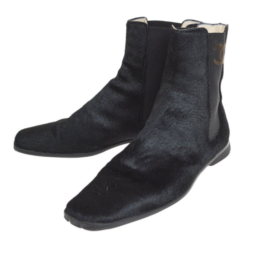 Louis Vuitton High Heels Boots Black Suede LV Logo Saddle