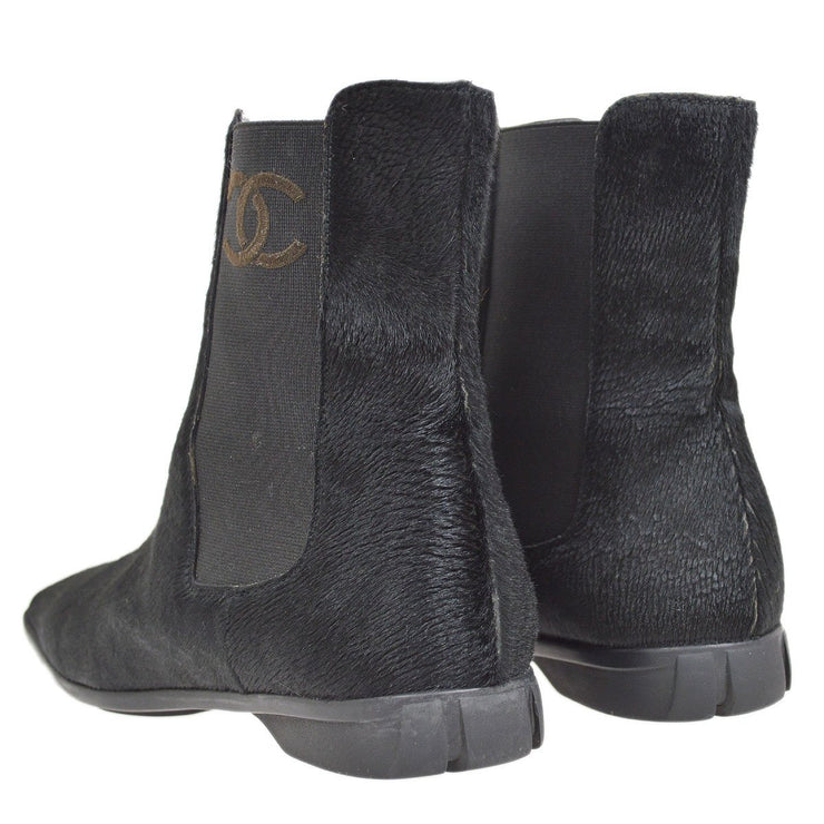 Chanel * Black Pony Hair Side Chelsea Boots Shoes