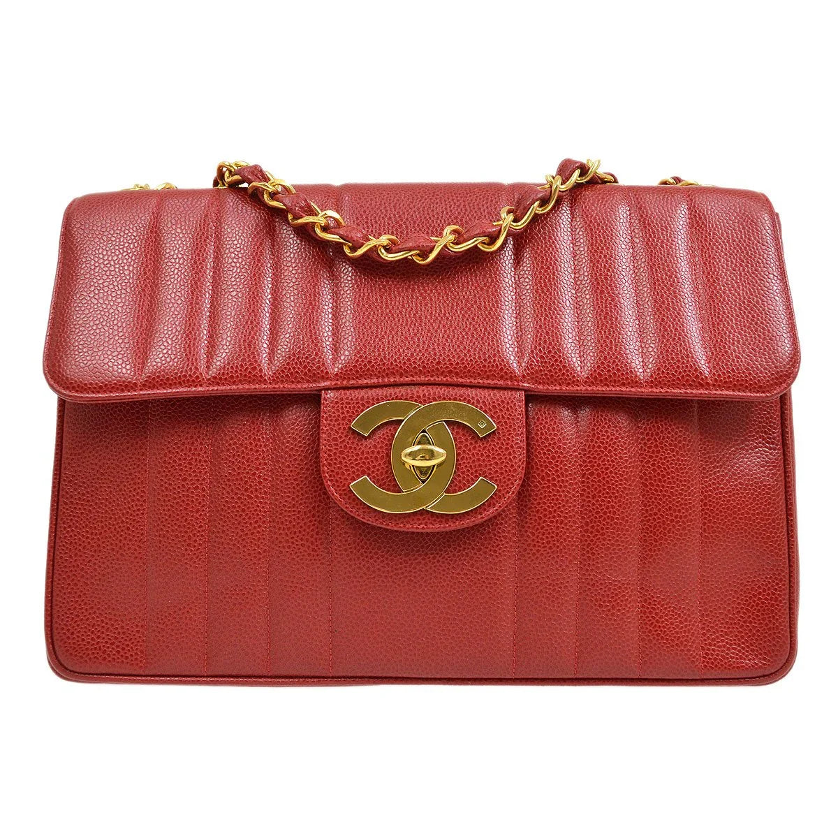 香奈儿（Chanel）1991-1994红色鱼子酱皮肤垂直经典皮瓣