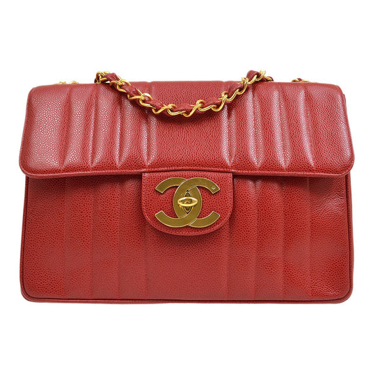Chanel * 1991-1994 Red Caviar Skin Vertical Classic Flap Jumbo