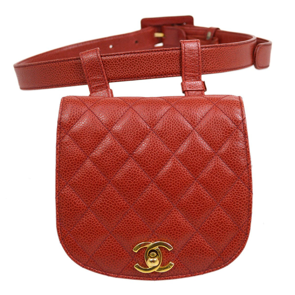 CHANEL 1989-1991 Red Caviar Round Belt Bag #80