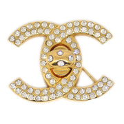 Chanel 1996 Crystal & Gold CC Turnlock Brooch Small