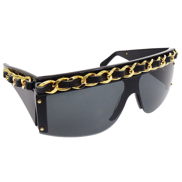 Chanel Black and Gold Rare Vintage Runway Chain Sunglasses
