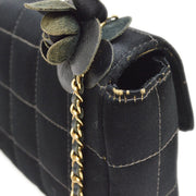 CHANEL 2003-2004 Camellia Choco Bar Chain Shoulder Bag Black Satin