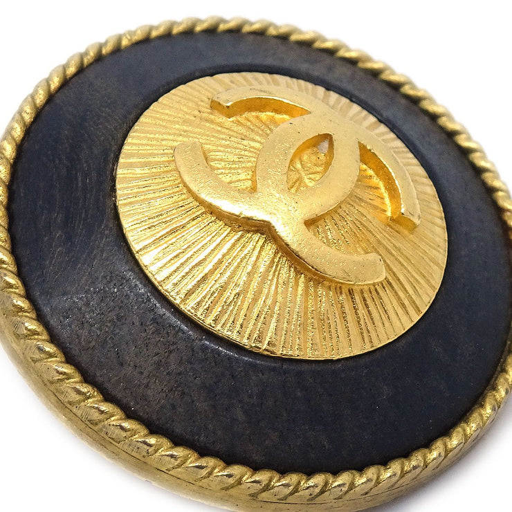 Chanel 1994 Gold & Black 'CC' Rope Edge Button Earrings Medium