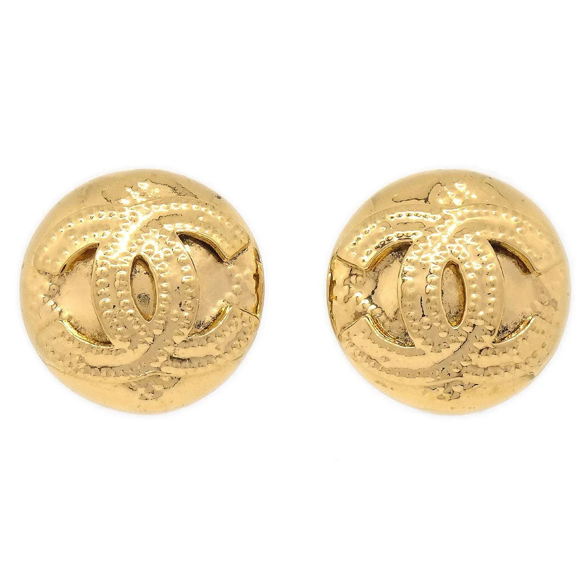 Chanel 1994 Gold Quilted 'CC' Round Earrings Small