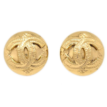 Chanel 1994 Gold Quilted 'CC' Round Earrings Small