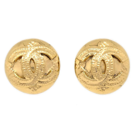 Chanel 1994 Gold Quilted 'CC' Round Earrings Small