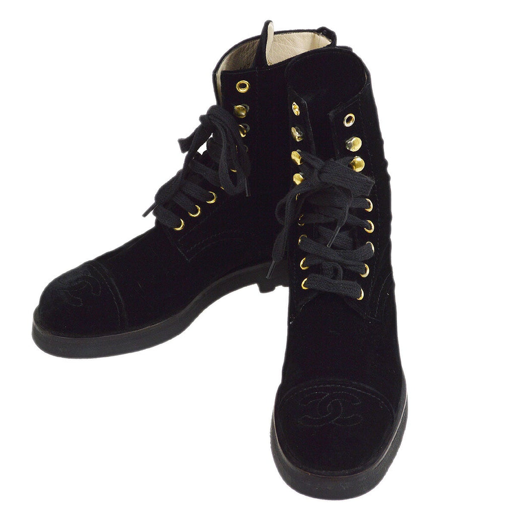 CHANEL 1992 Black Canvas Oxford Shoes #37 C