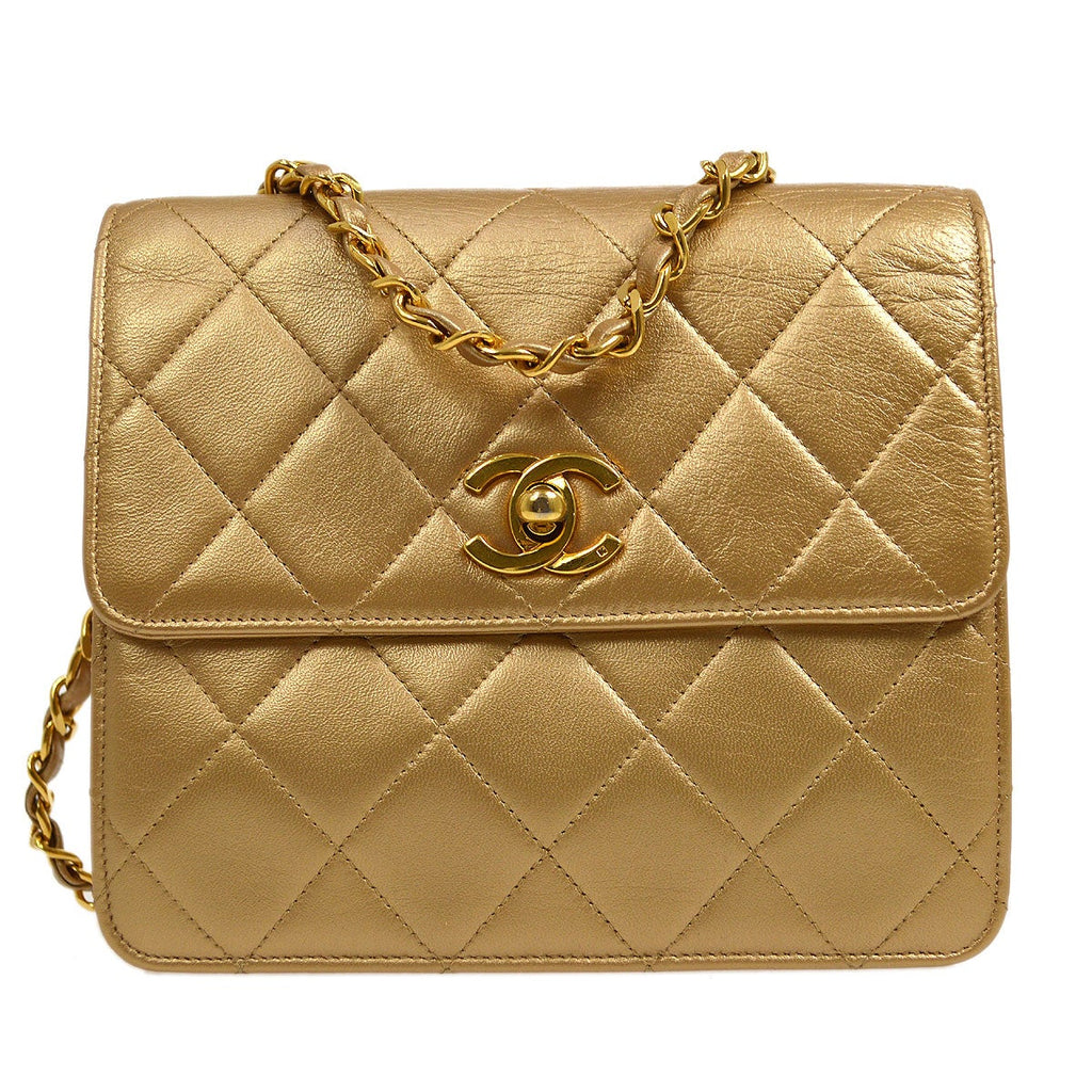 Chanel Metallic Gold Quilted Lambskin Mini Square Classic Single