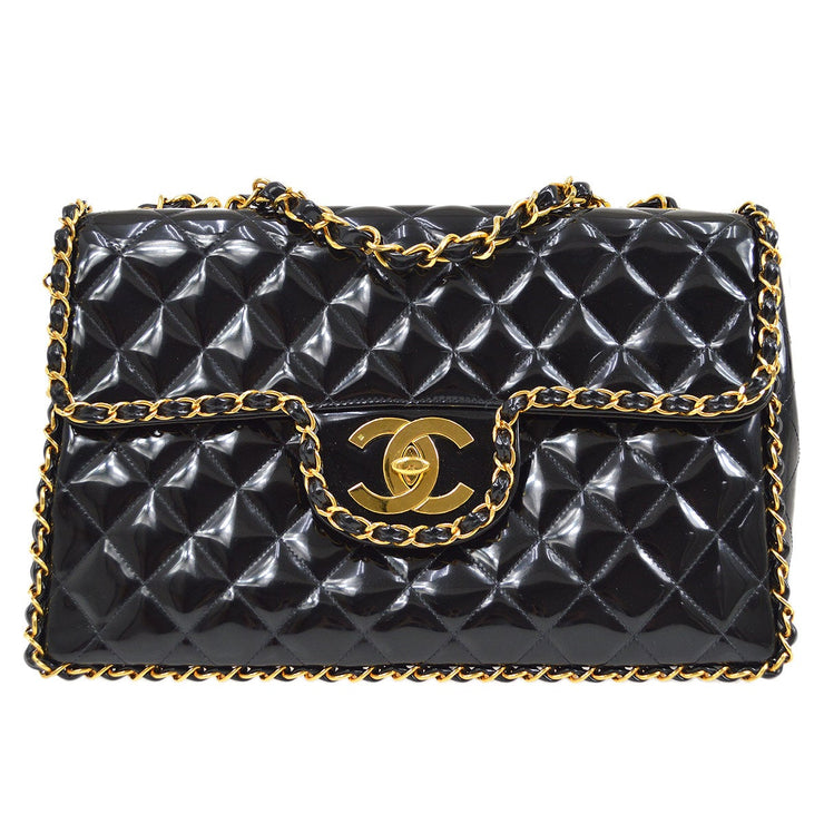 Chanel Vintage - Patent Leather Chain Bag - Black - Leather