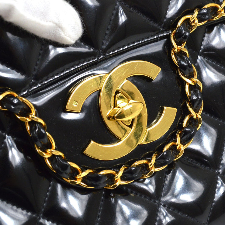 CHANEL * 1994-1996 Chain Around Classic Flap Maxi Black Patent Leather