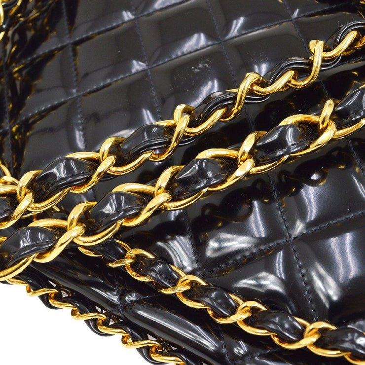 CHANEL * 1994-1996 Chain Around Classic Flap Maxi Black Patent Leather