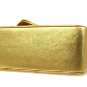 CHANEL 1991-1994 Gold Lambskin Chevron Faux Pearl CC Flap Bag
