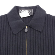 Chanel 1996ロゴパッチリブ付きカシミアジップアップカーディガン＃42
