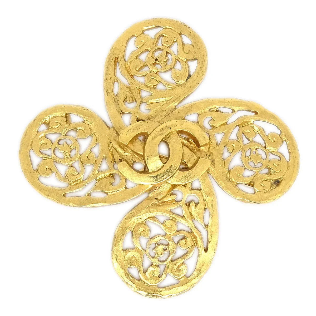 Chanel 1995 Fretwork Paisley Brooch Gold
