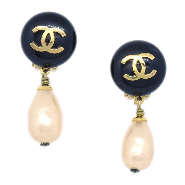 CHANEL 1994 Teardrop Pearl CC Dangle Earrings