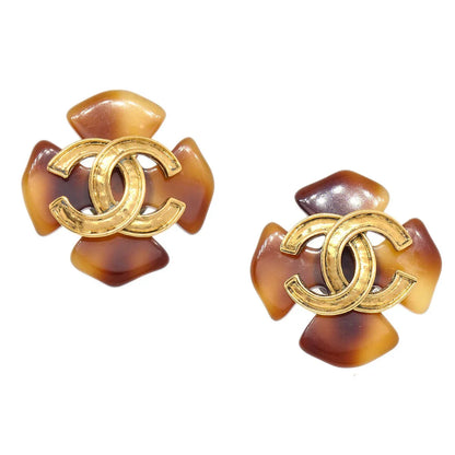 CHANEL 1994 Tortoiseshell Earrings Clip-On Brown