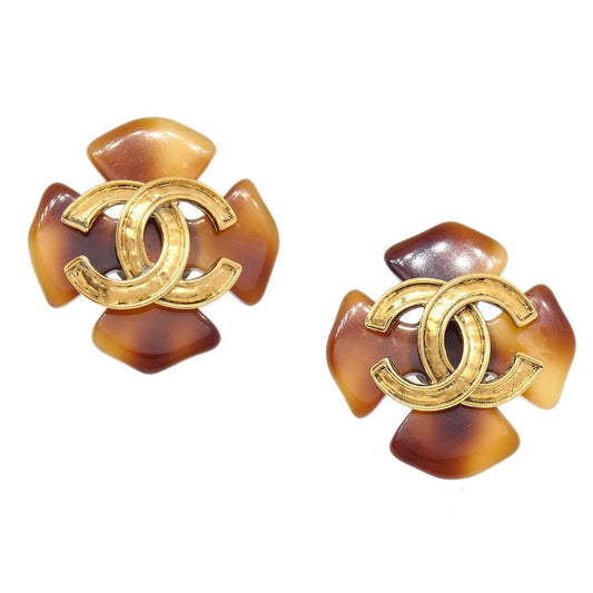 CHANEL 1994 Tortoiseshell Earrings Clip-On Brown